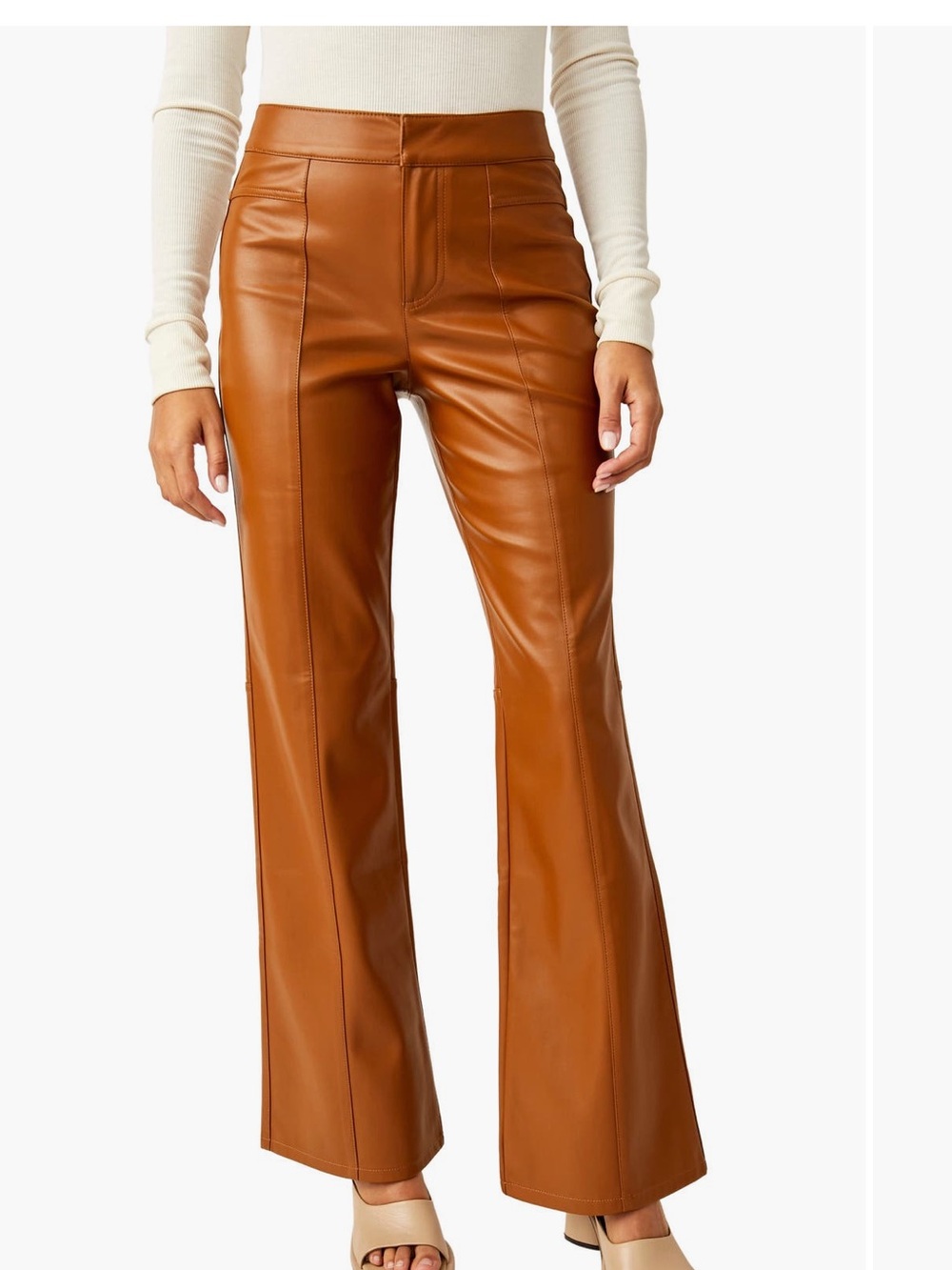 Free People  Uptown Faux Leather, High waistFlare Pants in Cognac